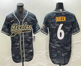 Mens Pittsburgh Steelers #6 Patrick Queen Camo With Patch Cool Base Stitched Baseball Jersey
